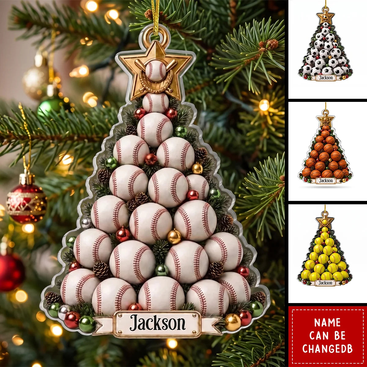 Personalized Sports Tree Acrylic Ornament - Custom Christmas Keepsake Gift for Sports Lovers