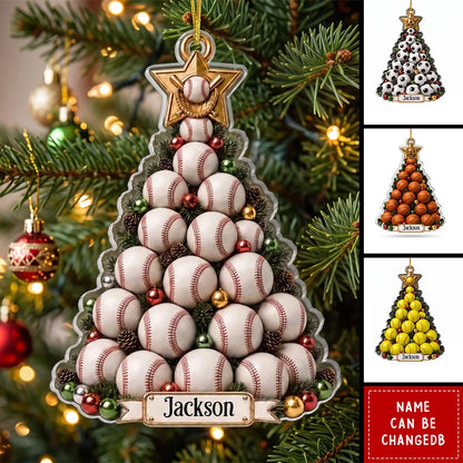 Personalized Sports Tree Acrylic Ornament - Custom Christmas Keepsake Gift for Sports Lovers