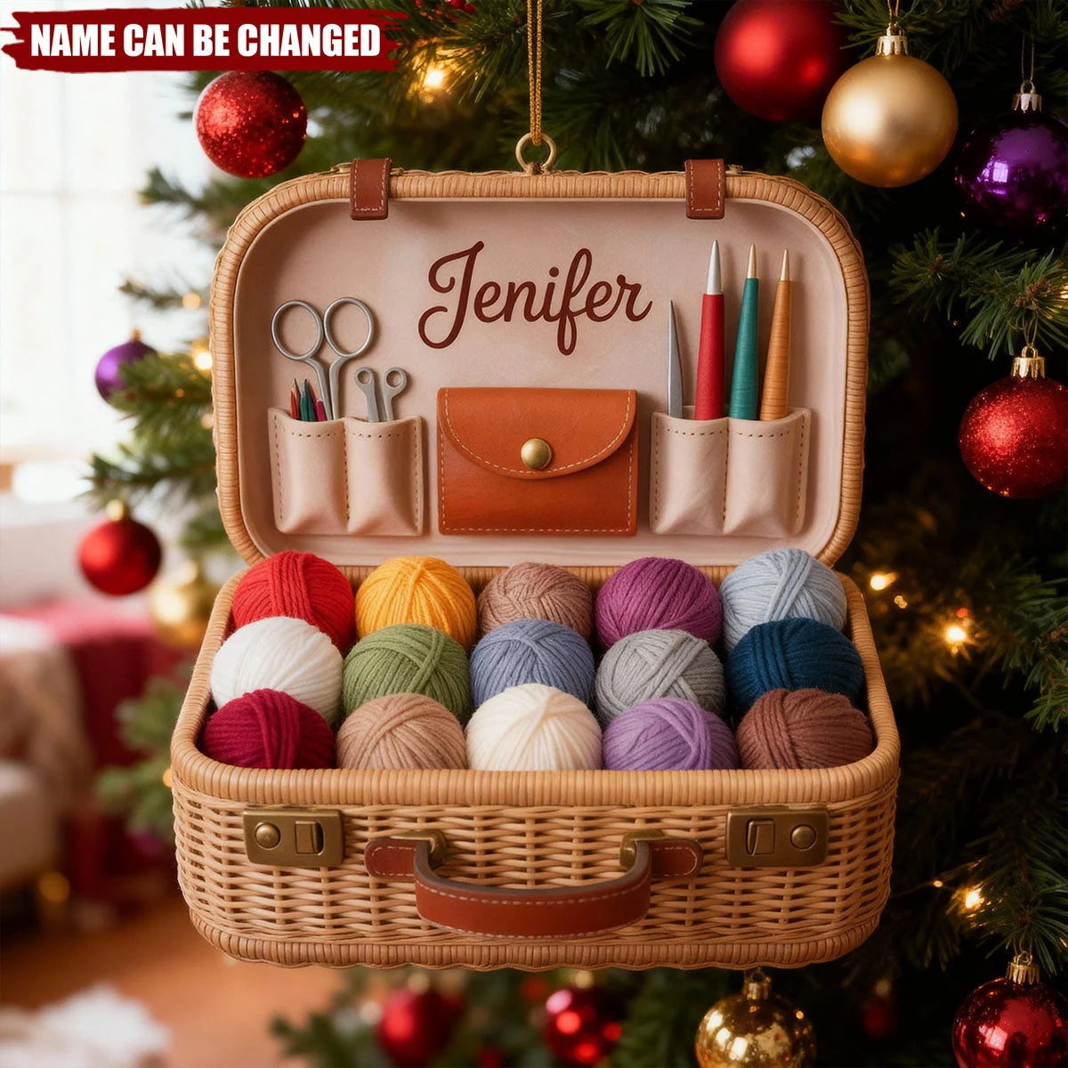 Personalized Knitting Basket Acrylic Ornament - Custom Yarn & Crochet Lover Christmas Tree Keepsake Gift