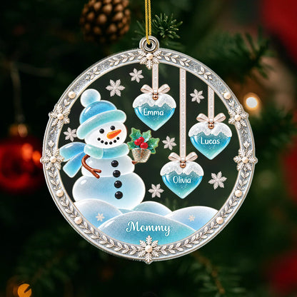Snowman Family Personalized Acrylic Ornament - Grandma Mom Custom Christmas Gift