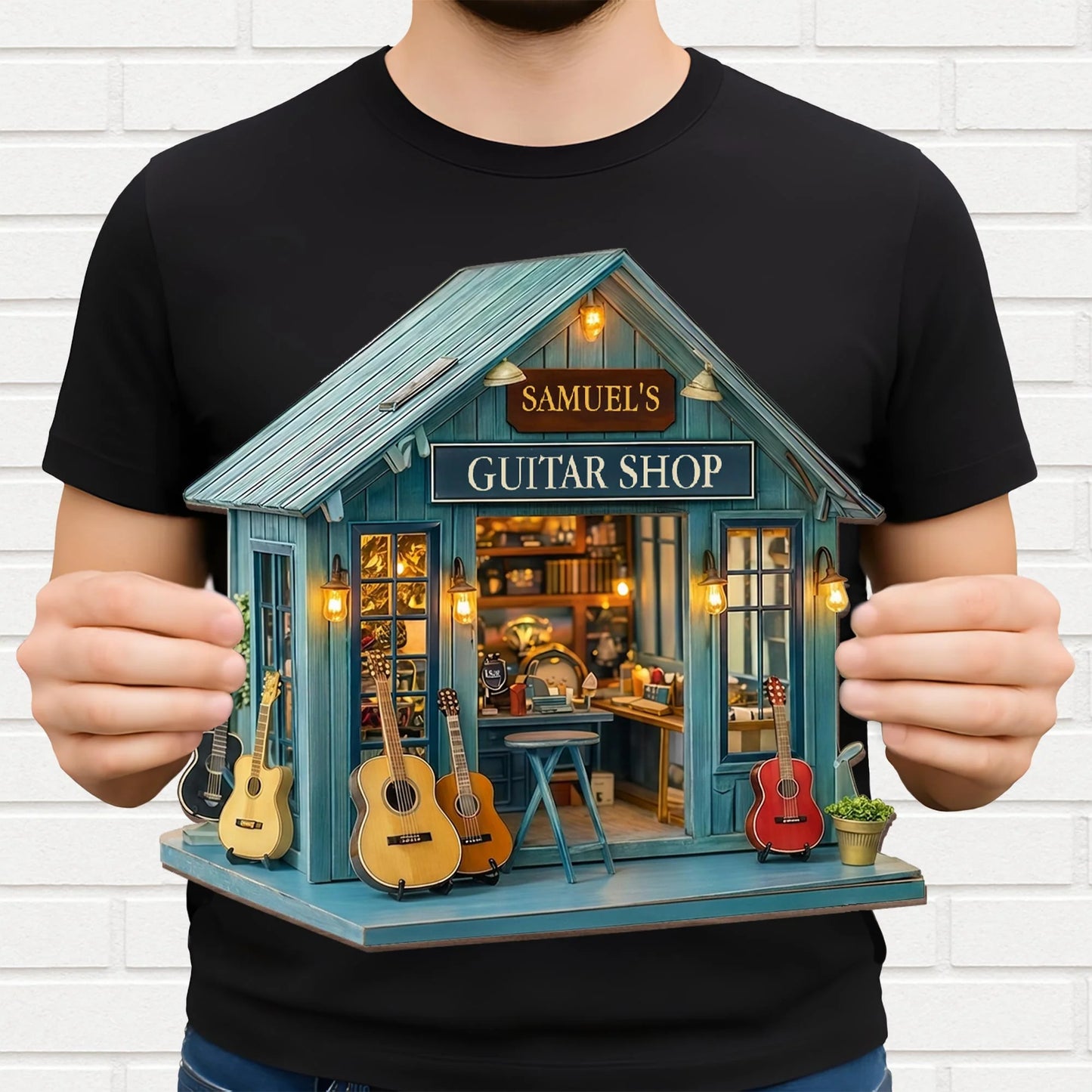 Custom Guitar Shop Wood Sign personalization view for Dad