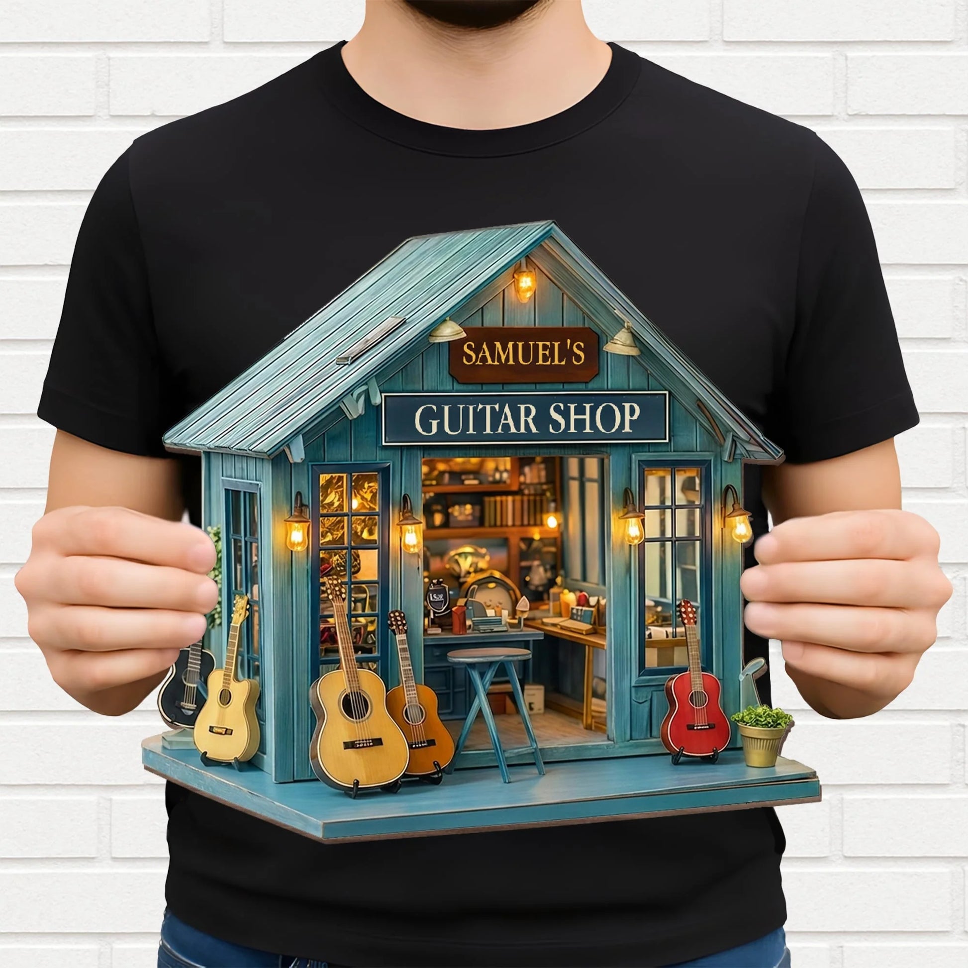 Custom Guitar Shop Wood Sign personalization view for Dad