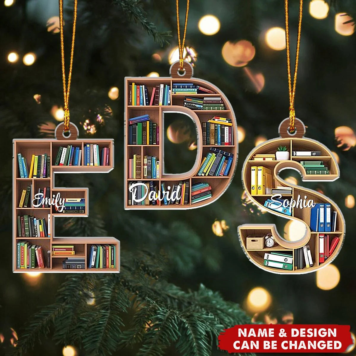 Custom Bookshelf Letter Wooden Ornament - Personalized Christmas Gift for Book Lovers