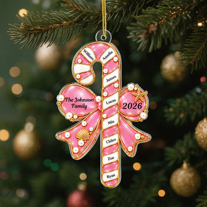 Personalized Candy Cane Christmas Acrylic Ornament - Custom Family Names Holiday Gift