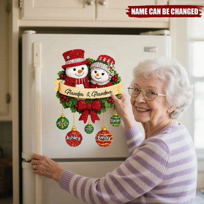 Grandpa & Grandma Personalized Christmas Decal - Custom Snowman Wreath Holiday Sticker Gift