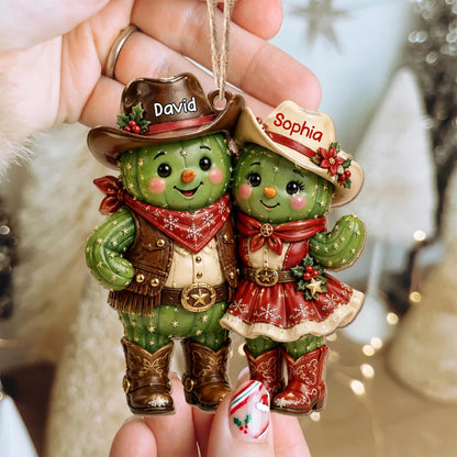 Custom Cactus Couple Wooden Ornament - Personalized Western Keepsake for Couples Christmas Tree