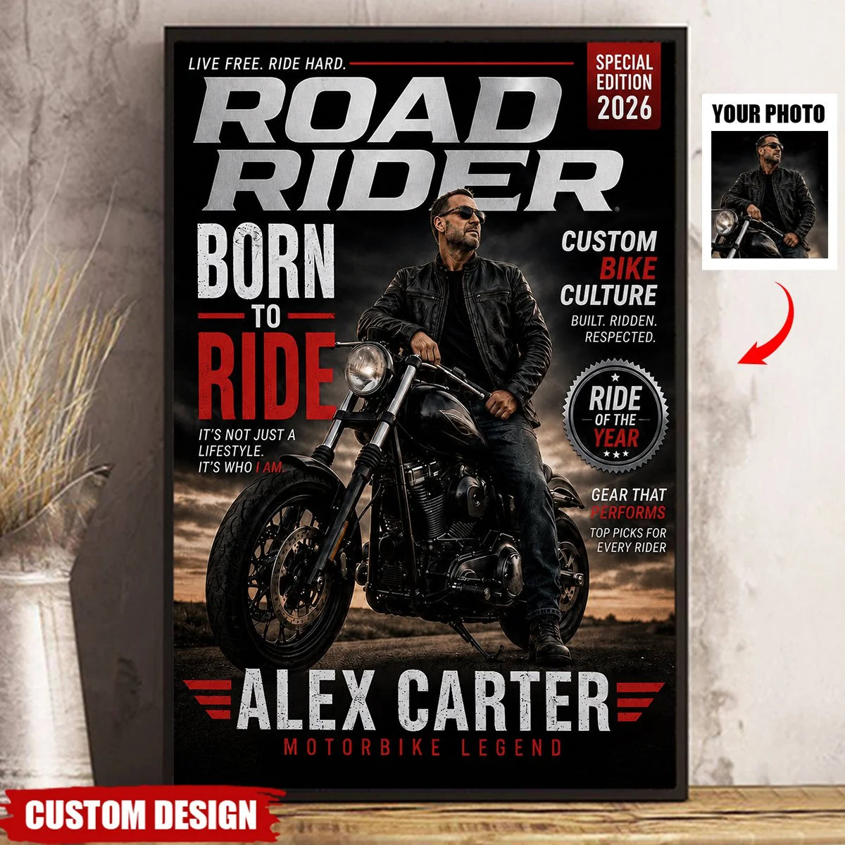 "Born To Ride" Personalized Motorcycle Poster / Canvas - Custom Gift for Motorbike Lovers