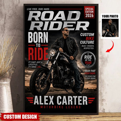 "Born To Ride" Personalized Motorcycle Poster / Canvas - Custom Gift for Motorbike Lovers
