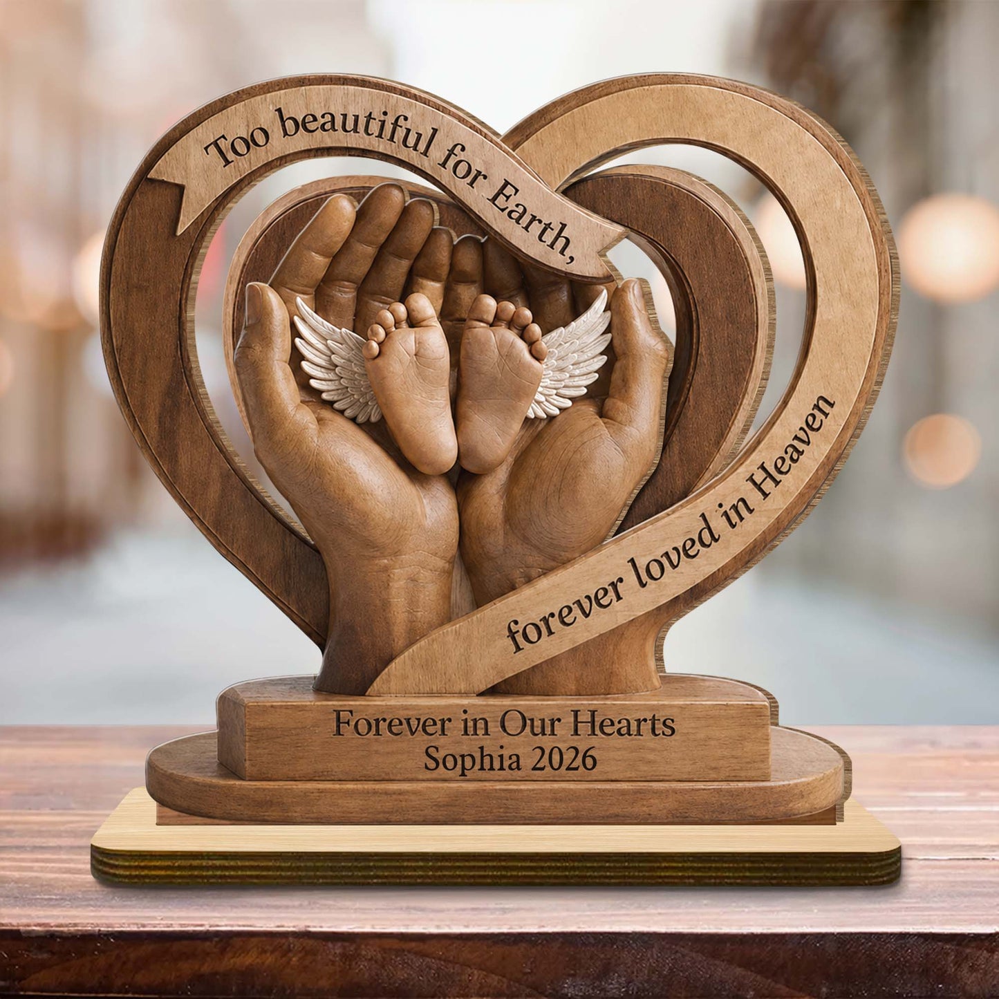 Too Beautiful For Earth - Personalized Wooden Plaque Memorial Gift for Baby