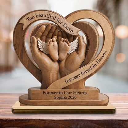 Too Beautiful For Earth - Personalized Wooden Plaque Memorial Gift for Baby