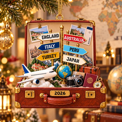 Personalized Travel Destination Suitcase Ornament - Custom Vacation Keepsake