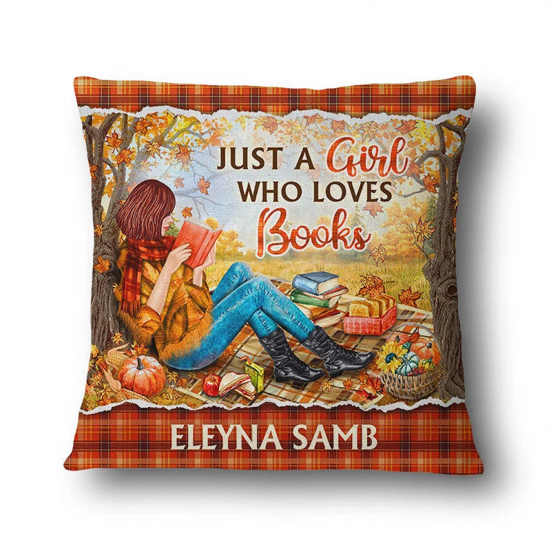 "Just A Girl Who Loves Books" Personalized Pillow - Custom Book Lover Gift for Her
