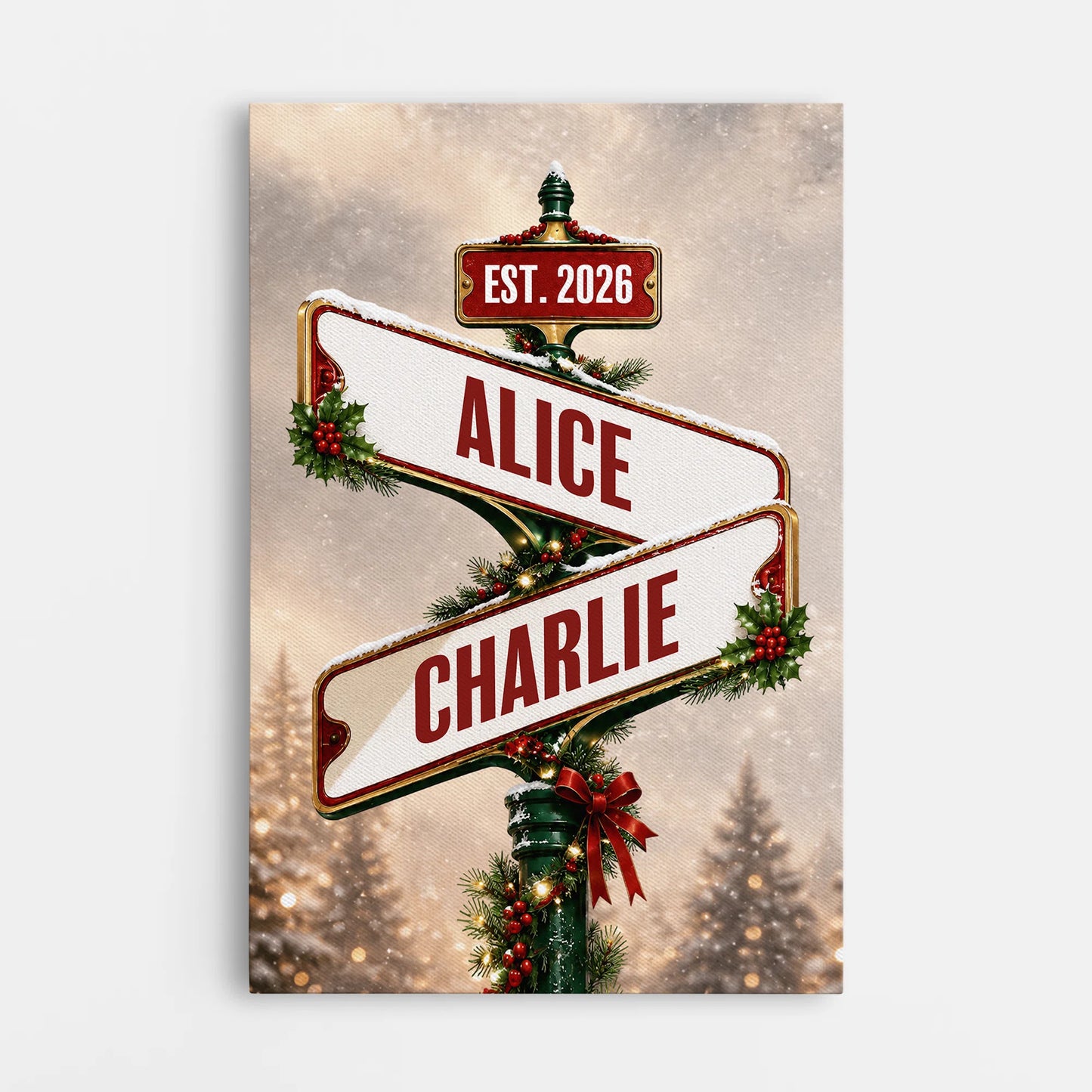 Custom Couple Street Signpost Canvas / Poster - Personalized Christmas Wall Art for Couples