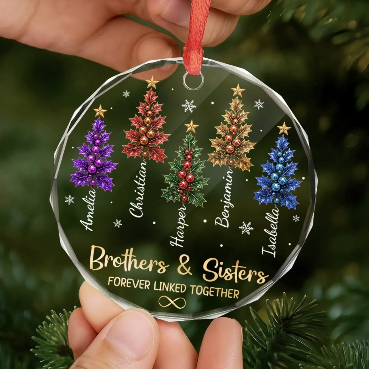 Brothers & Sisters Forever Linked Together - Personalized Glass Ornament Christmas Gift