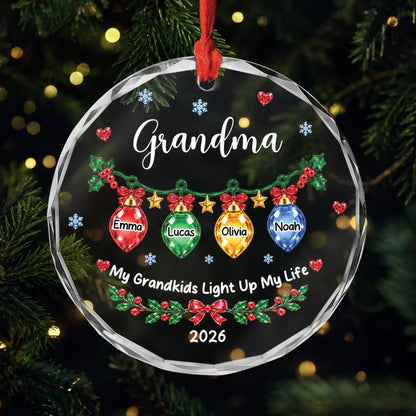 My Grandkids Light Up My Life Personalized Glass Ornament - Custom Christmas Keepsake Gift for Grandma Grandpa
