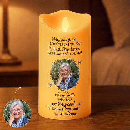 "My Soul Knows You Are At Peace" Personalized LED Candle - Memorial Keepsake Gift for Family