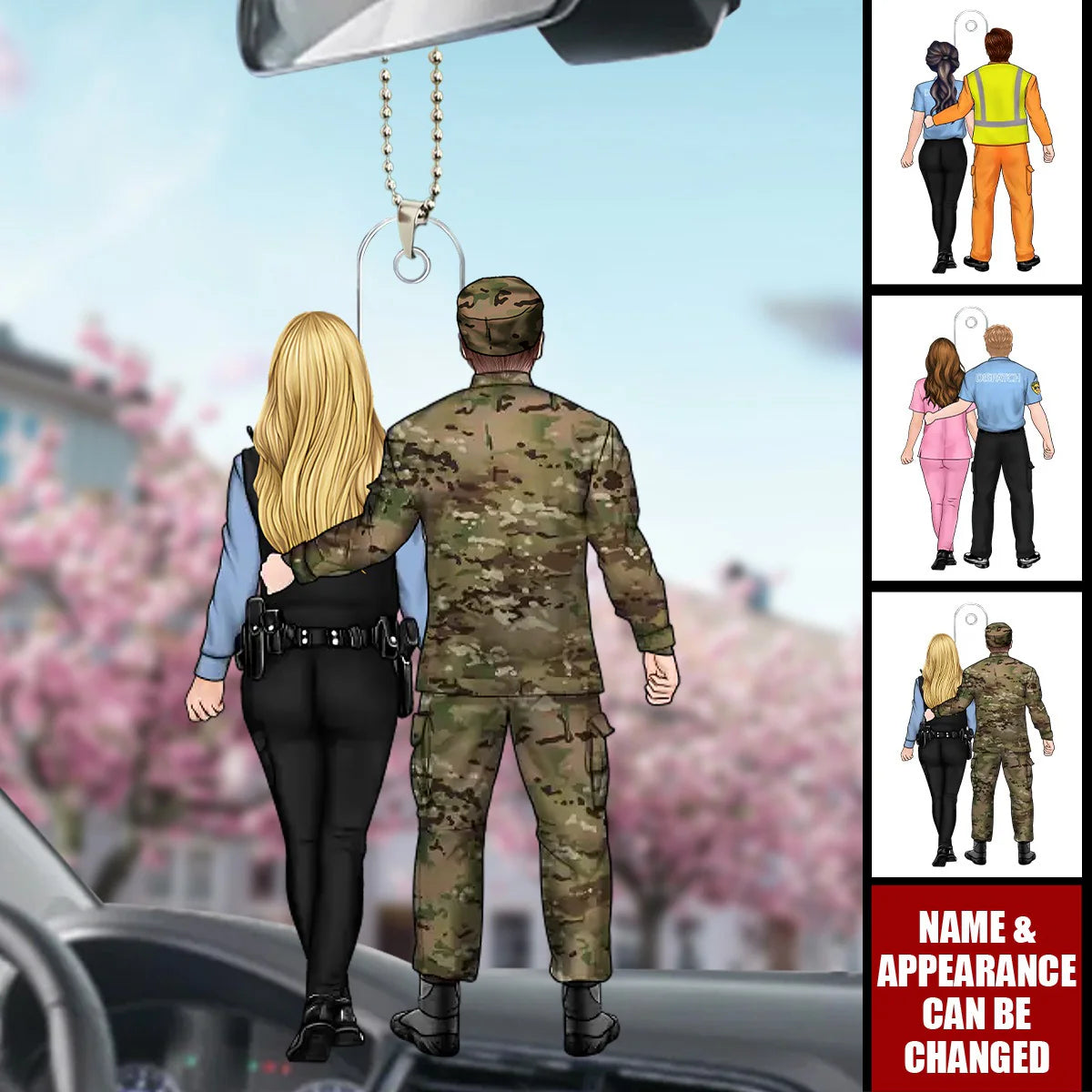 Custom First Responder Acrylic Car Ornament for Couples with personalized design details for meaningful gifting