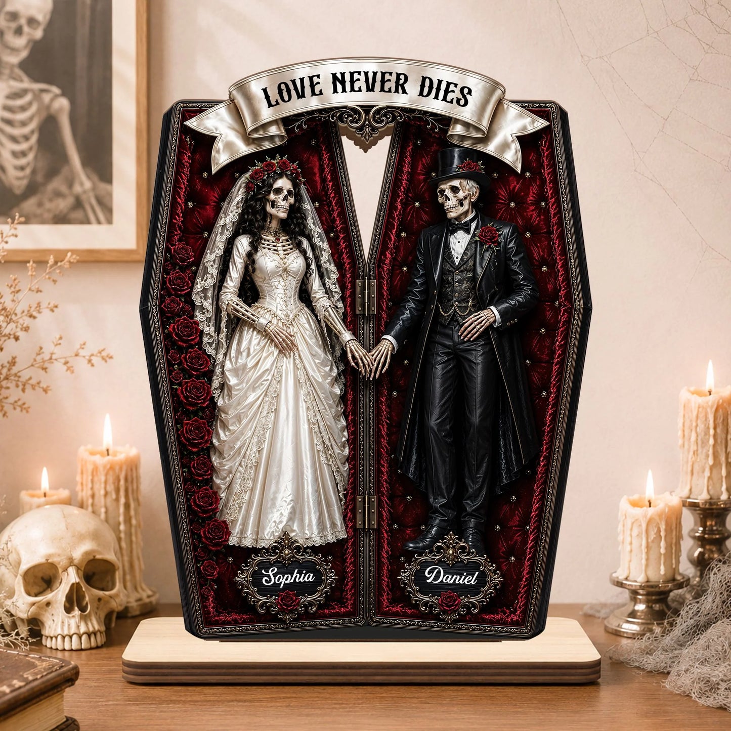 Till Death Do Us Part Personalized Skeleton Couple Wooden Plaque - Custom Halloween Gift