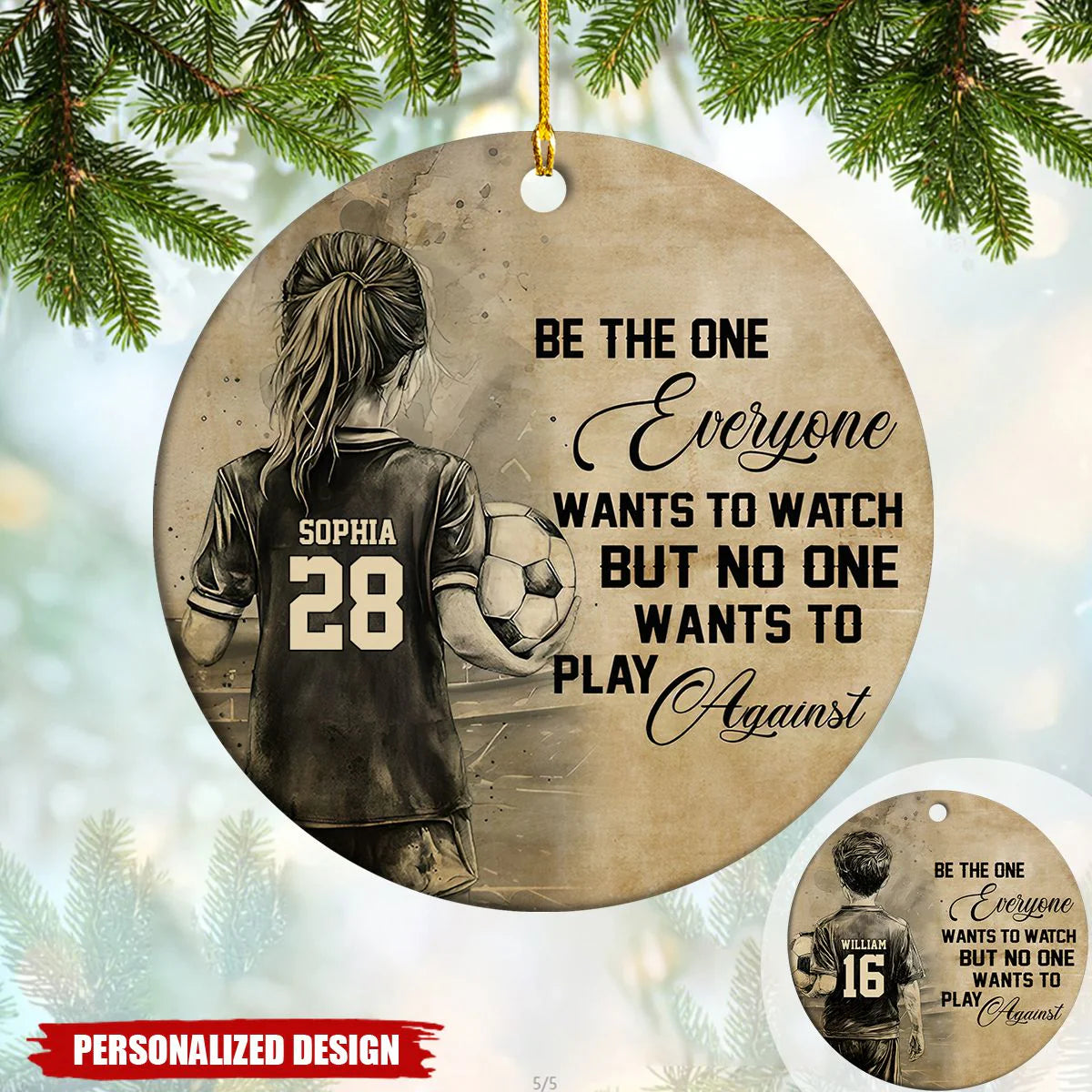 Custom Soccer Christmas Ornament personalization view for Son/Grandson