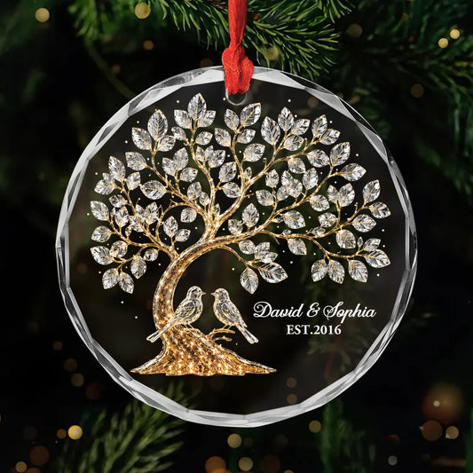 Tree of Life Personalized Glass Ornament - Custom Couple Keepsake Gift