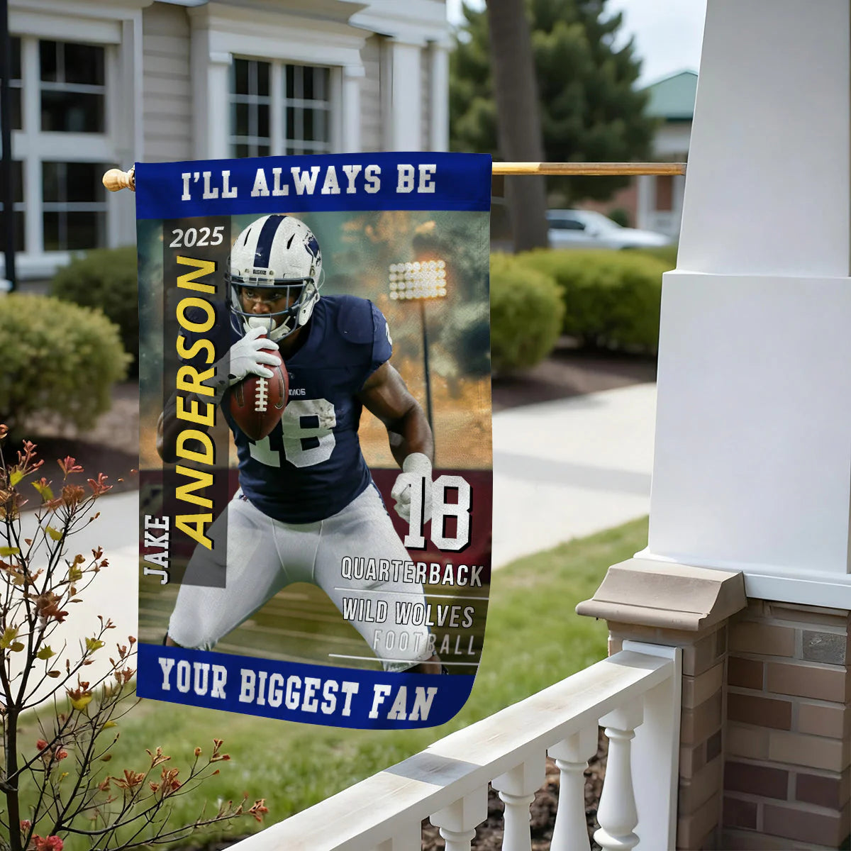 Personalized Football Garden Flag personalization view for Mom
