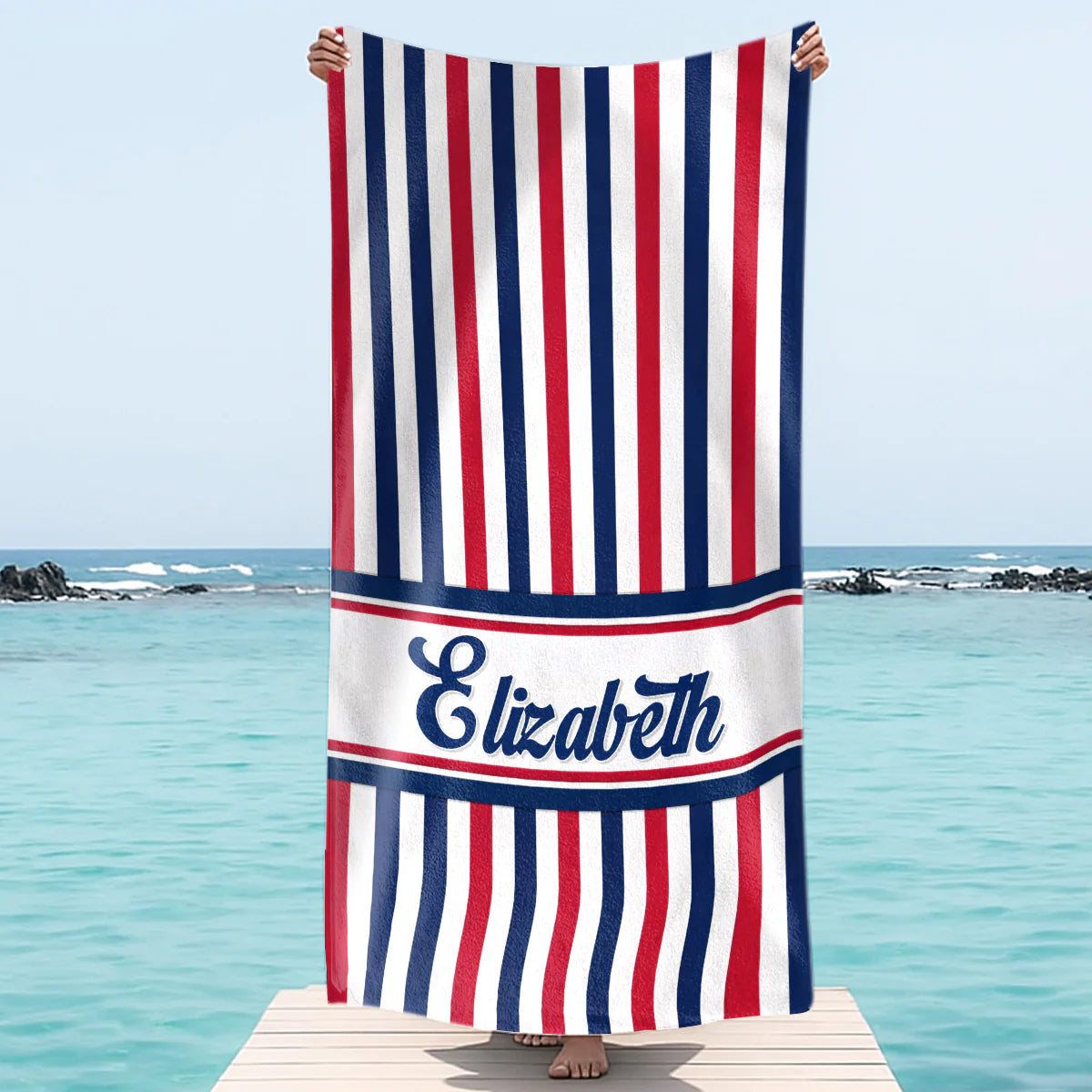 Personalized Patriotic Beach Towel personalization view for Family
