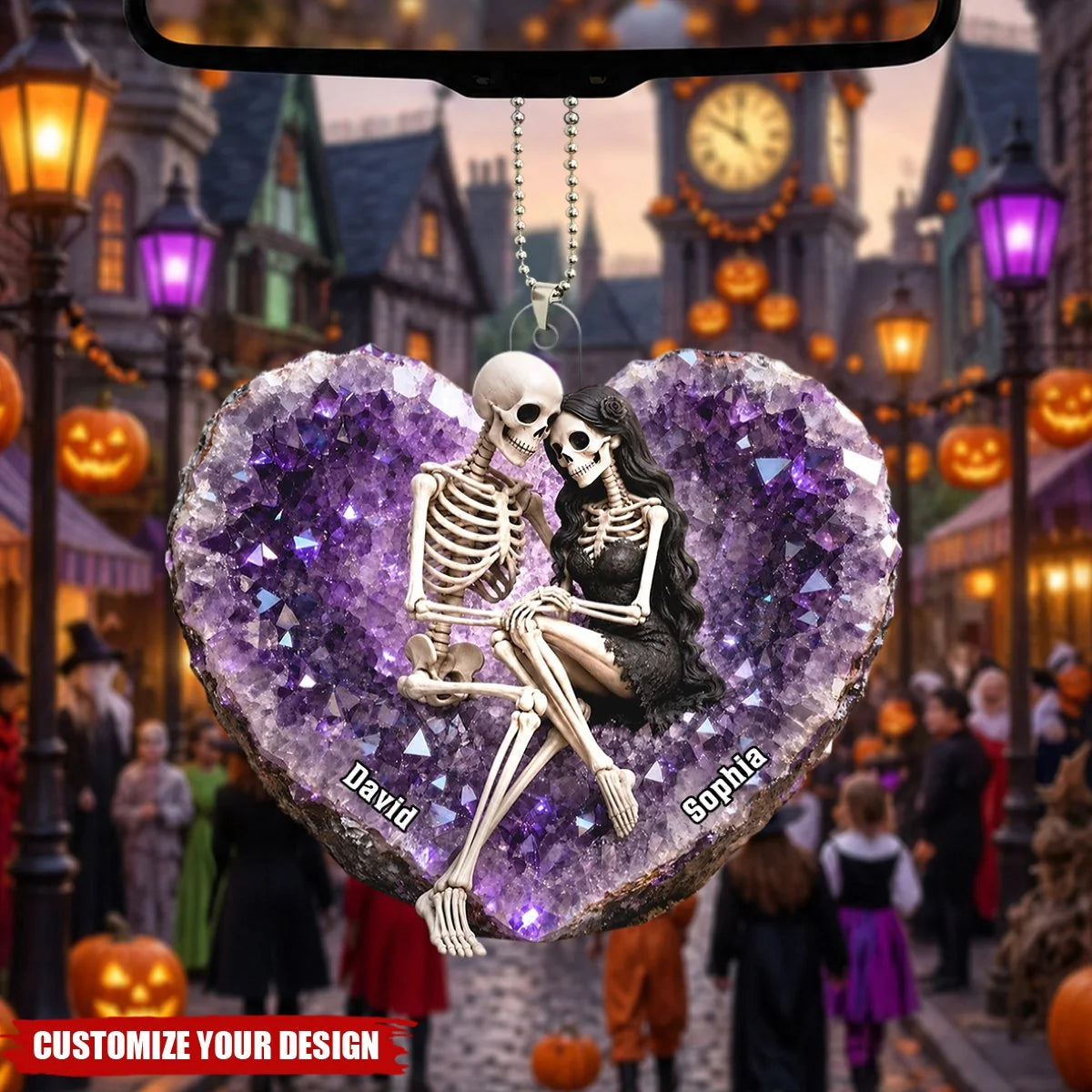 Till Death Do Us Part Skeleton Couple Personalized Car Ornament - Custom Halloween Decor Gift for Couple