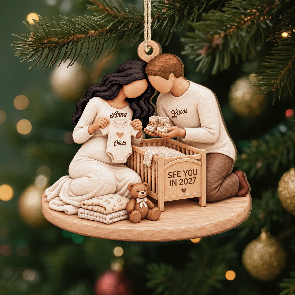 See You in 2027 Personalized Wooden Ornament - Pregnancy Keepsake for Expecting Parents