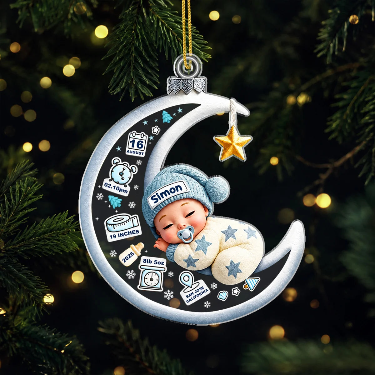 Personalized Sleeping Baby on Crescent Moon Acrylic Ornament - Custom Newborn Keepsake Gift for New Mom & Baby Shower