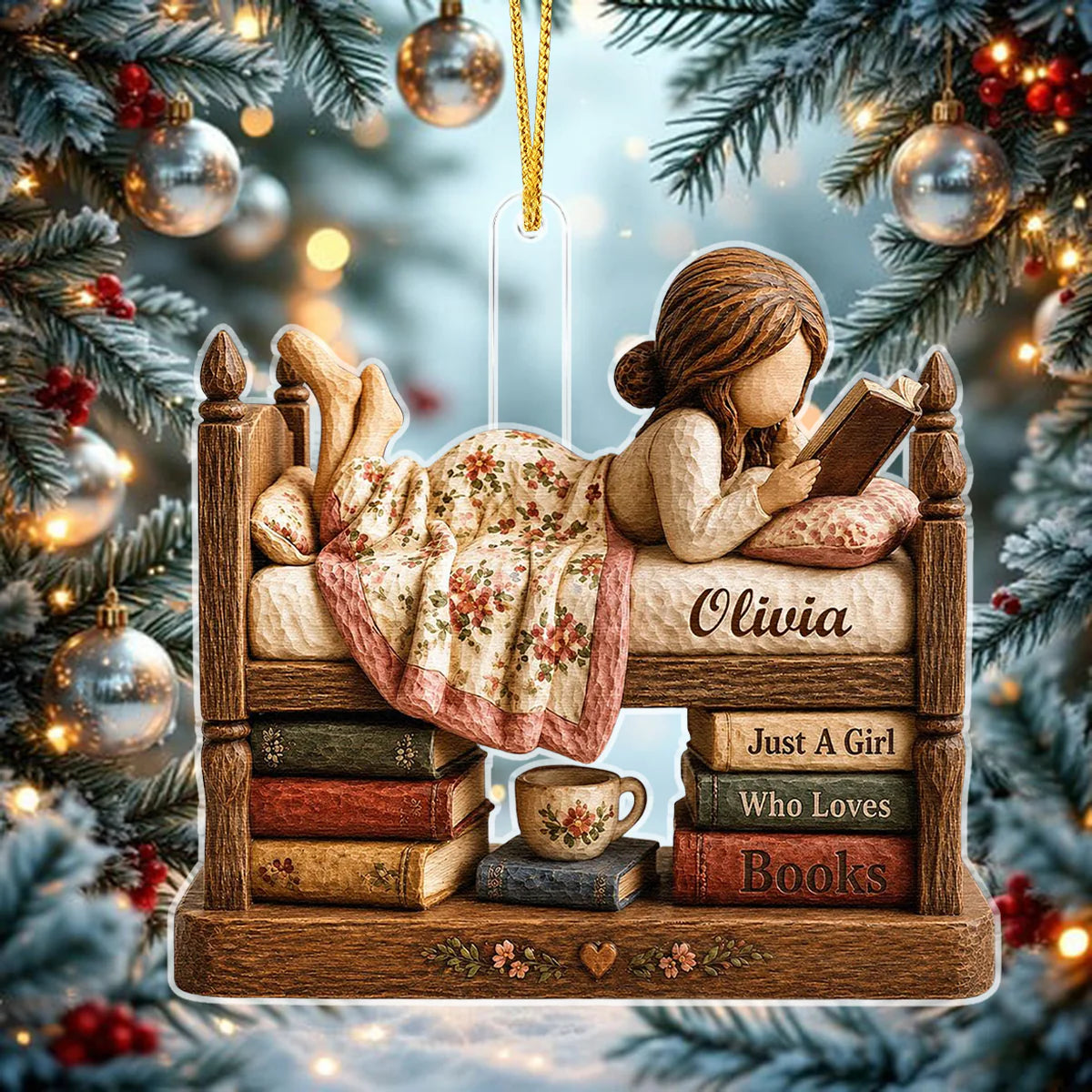 Acrylic Ornament material and size view - Personalized Book Lover Ornament