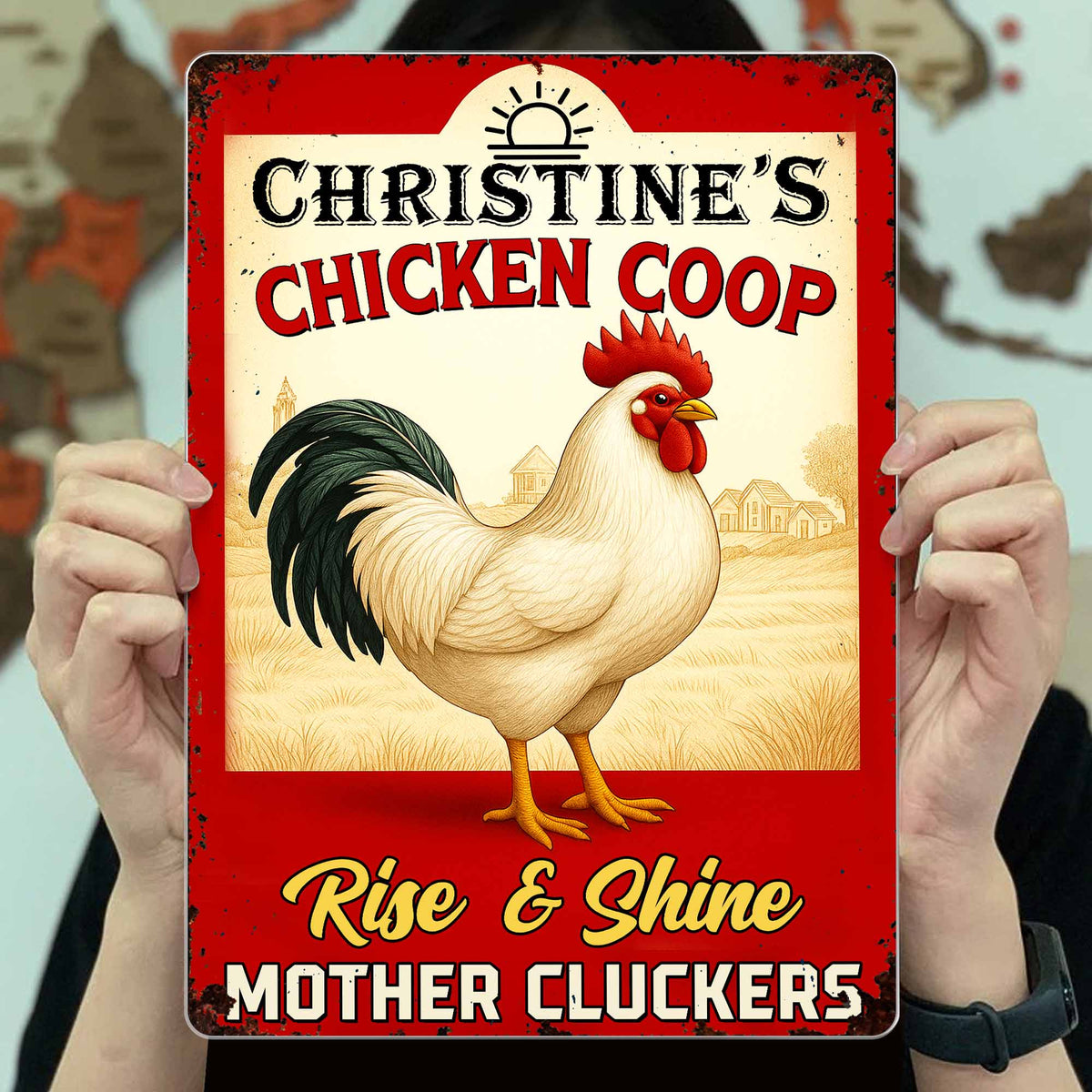 "Rise & Shine Mother Cluckers" Personalized Metal Sign - Chicken Coop Farmhouse Decor for Chicken