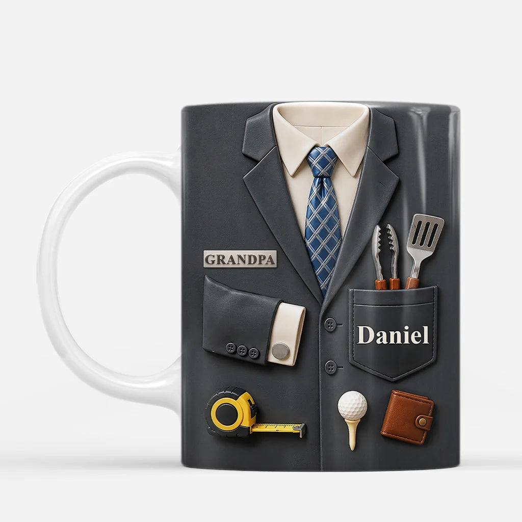 Suit and Tie Handyman Graphic Personalized Dad Mug - Custom Name Ceramic Cup for Grandpa Gift