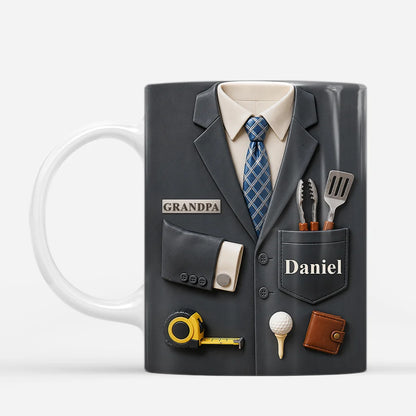 Suit and Tie Handyman Graphic Personalized Dad Mug - Custom Name Ceramic Cup for Grandpa Gift