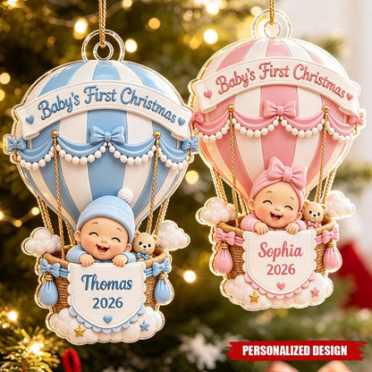 Baby's First Christmas Hot Air Balloon Personalized Acrylic Ornament - Custom Keepsake Gift for Newborns