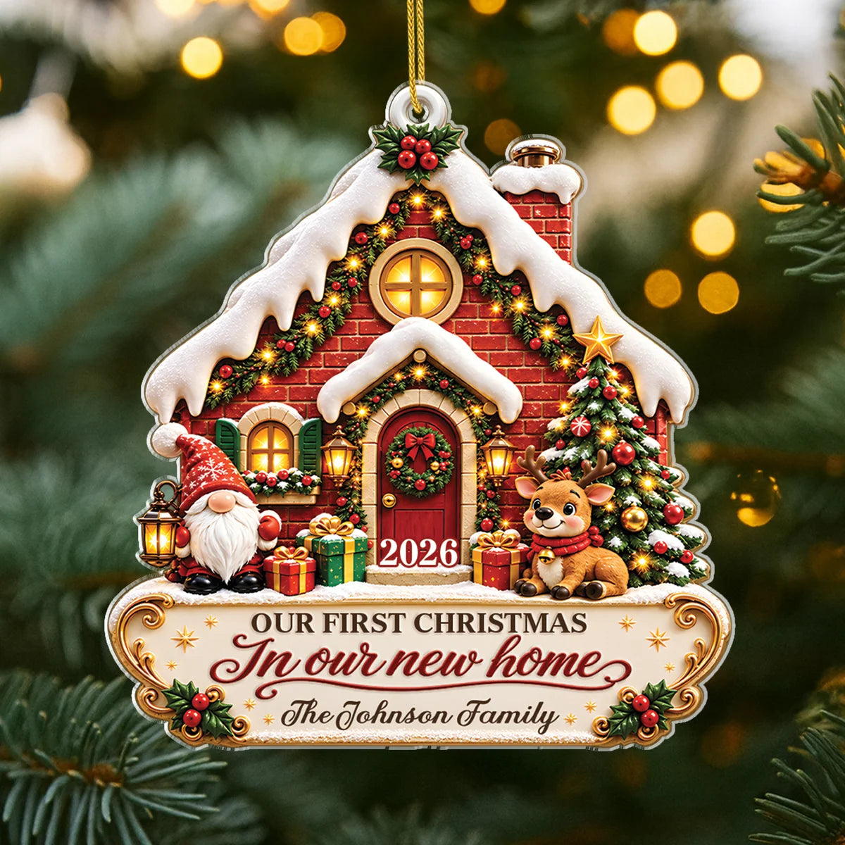 Our First Christmas in Our New Home Personalized Acrylic Ornament - Housewarming Gift for Family & Couples