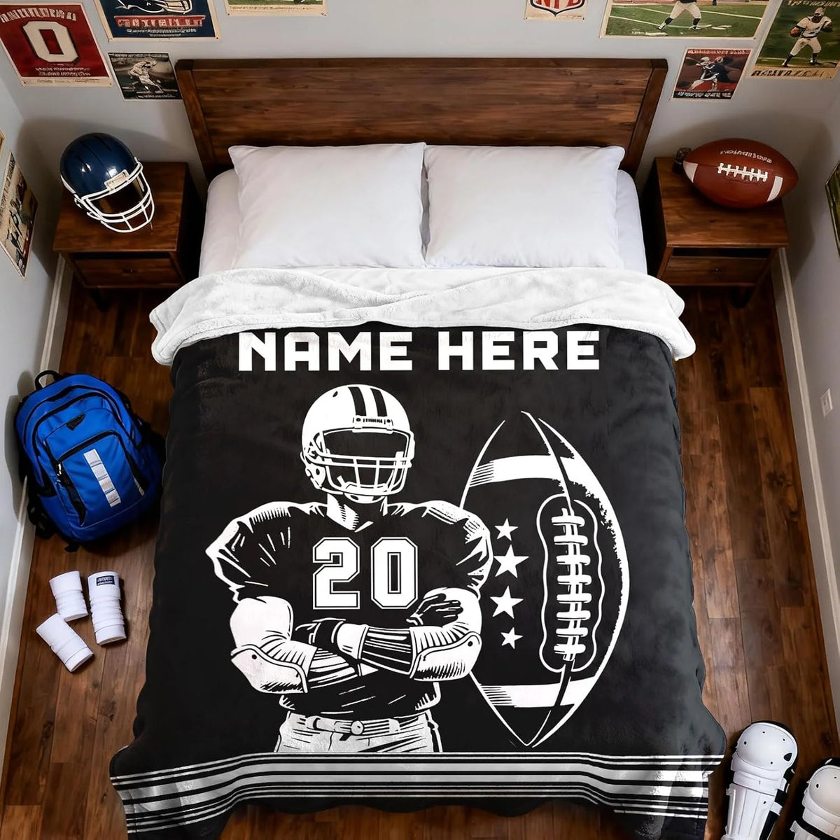 Personalized Football Player Blanket - Custom Name Jersey Number for Son Dad Fan