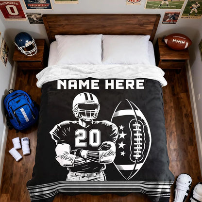 Personalized Football Player Blanket - Custom Name Jersey Number for Son Dad Fan