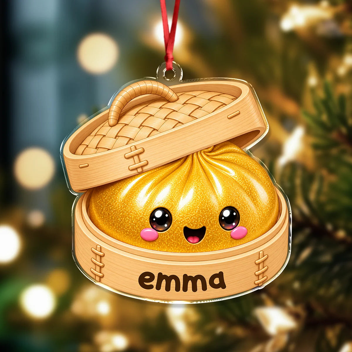 Personalized Dim Sum Steamer Christmas Ornament - Custom Name Acrylic Keepsake Gift for Foodies