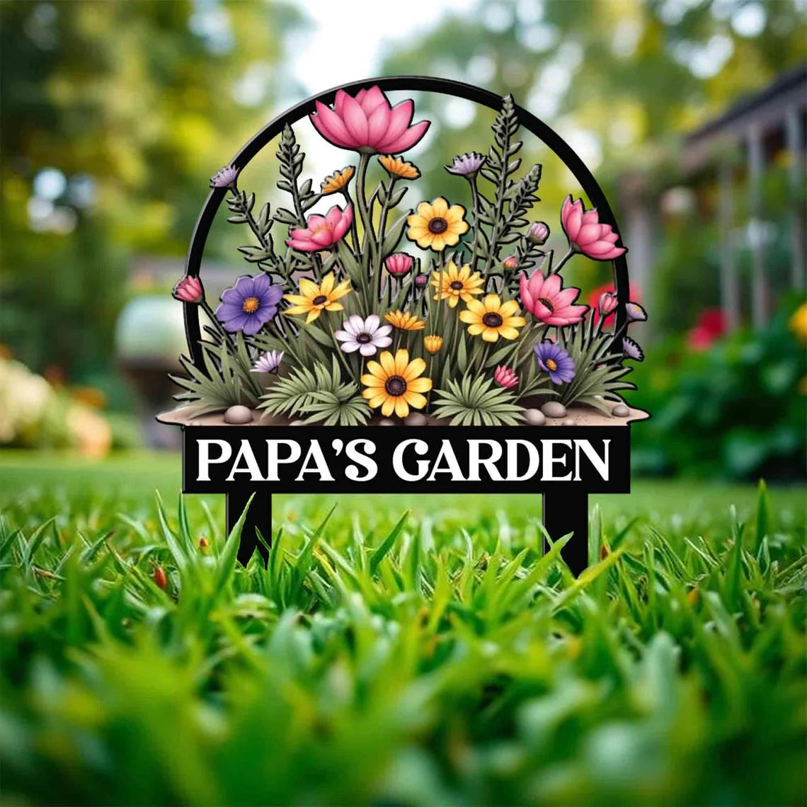 Personalized Garden Metal Sign with Stakes - Custom Metal Yard Stake for Mom Grandma Papa