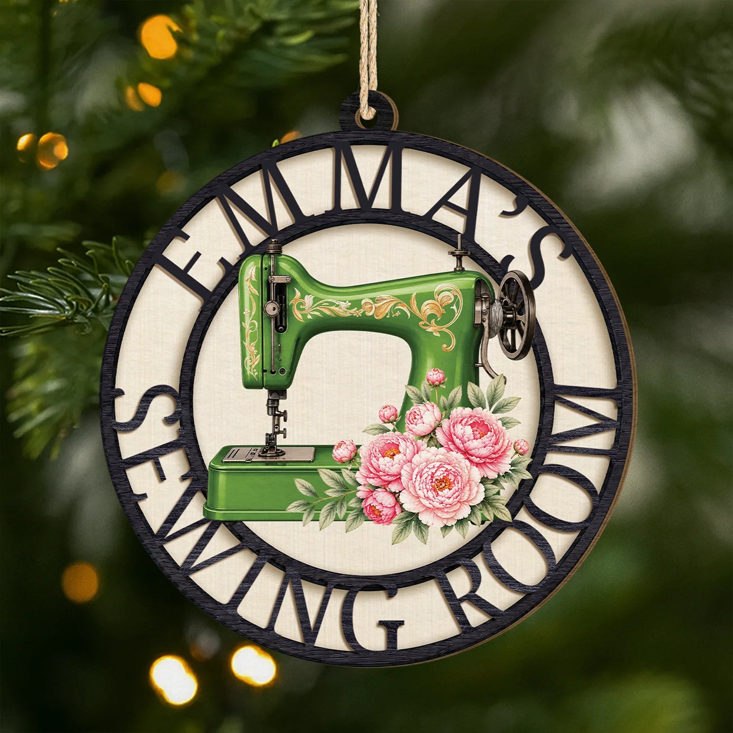 Custom Sewing Room Wooden Ornament - Personalized Gift for Crafter