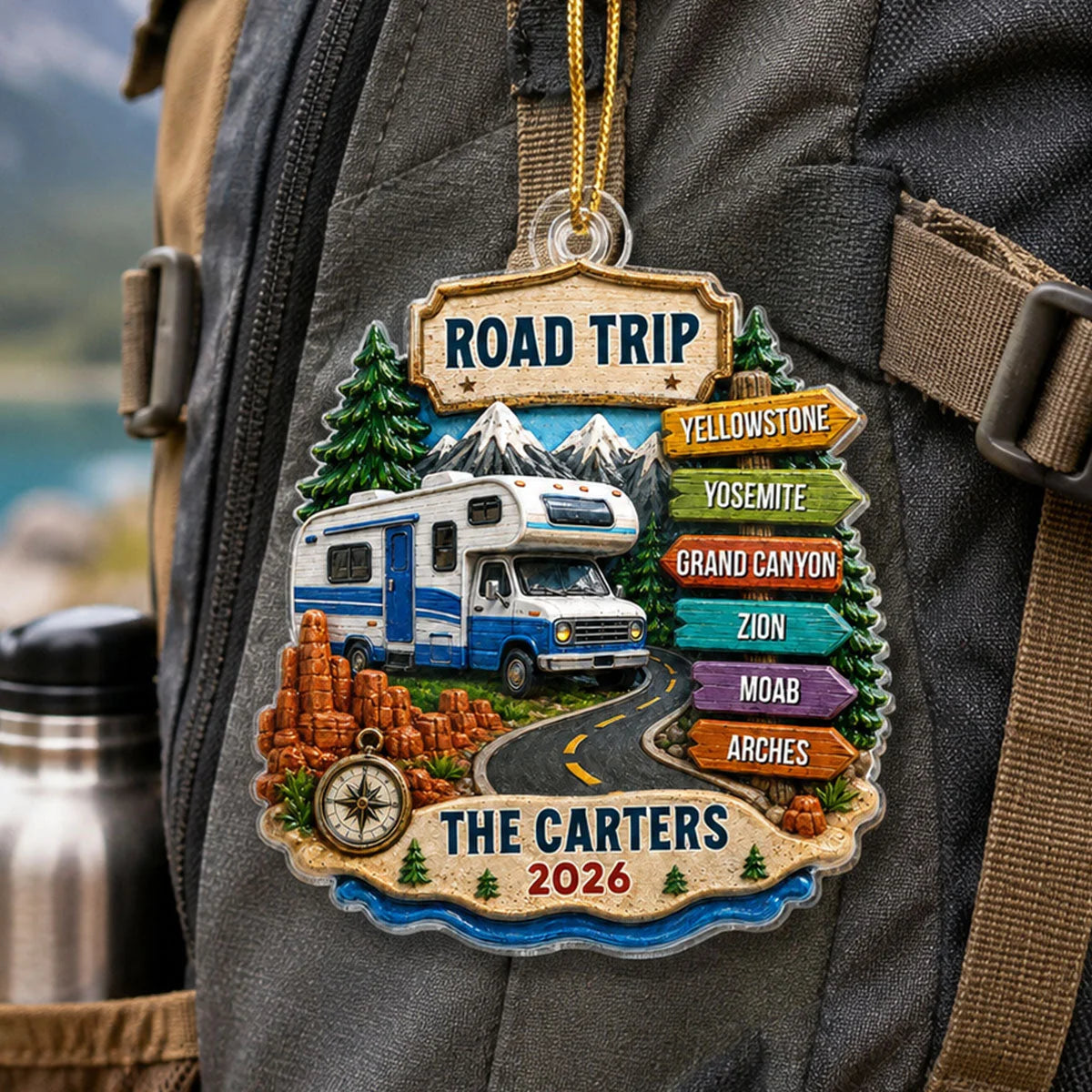 Road Trip Adventure Personalized Acrylic Ornament - Custom Camping Travel Gift for Family