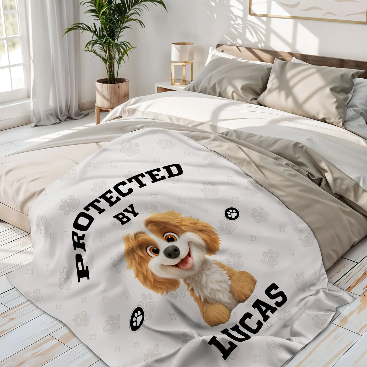 Protected By, Cute Dog And Paw Prints