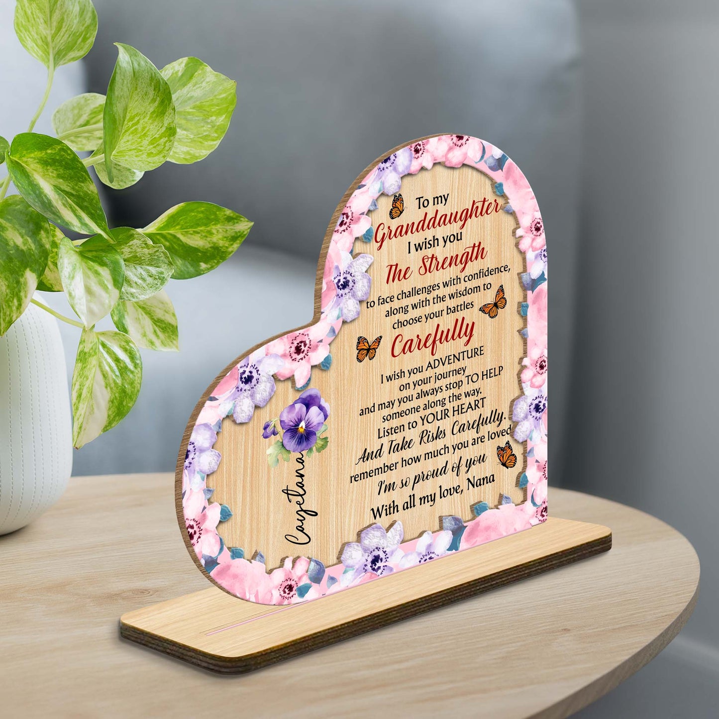 To My Granddaughter Wish You Strength - Personalized Wooden Plaque Keepsake Gift From Nana
