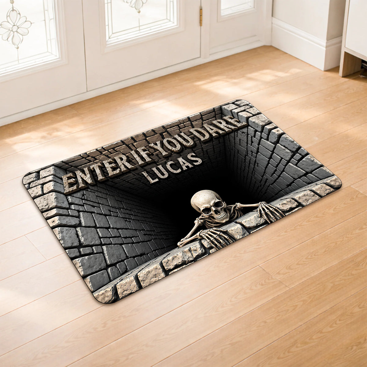 Enter If You Dare Personalized Halloween Doormat - Custom Creepy Skeleton Decor for Family