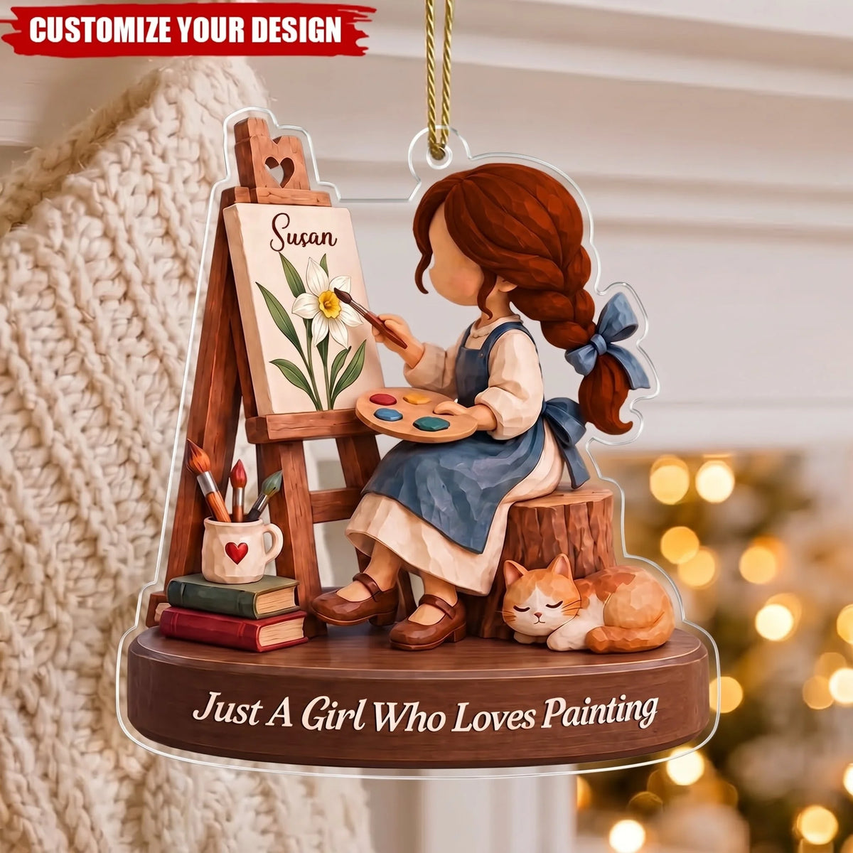 Just A Girl Who Loves Painting - Personalized Acrylic Ornament for Daughter Artist Keepsake