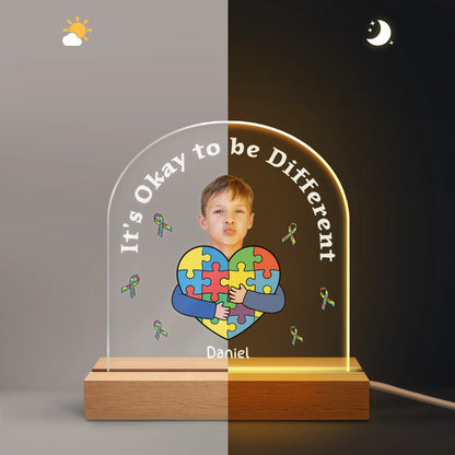 "It's Okay to be Different" Personalized Photo LED Night Light - Custom Autism Awareness Gift  for Kids