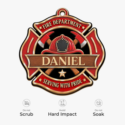 Serving With Pride Personalized Firefighter Wooden Ornament - Custom Fire Department Christmas Keepsake for Dad Husband