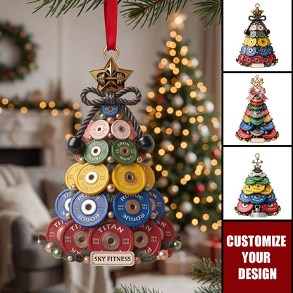 Weight Plate Christmas Tree Personalized Acrylic Ornament - Custom Gift for Fitness Lovers & Gym Rats
