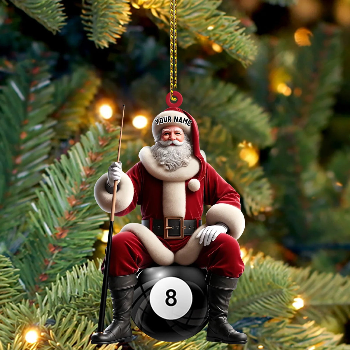 Personalized Santa Pool Player Acrylic Ornament - Custom Billiard Christmas Ornament for Pool Lovers