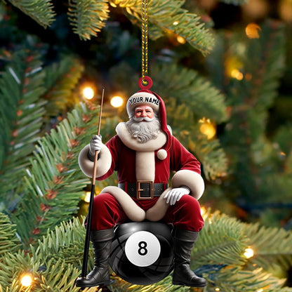 Personalized Santa Pool Player Acrylic Ornament - Custom Billiard Christmas Ornament for Pool Lovers